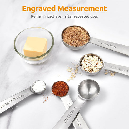 U-Taste Teaspoon Tablespoon Measuring Spoons: 18/8 Stainless Steel Measure Scoop Set of 5, 1/4 TSP, 1/2 TSP, 1 TSP, 1/2 TBSP & 1 TBSP, Metal Kitch...