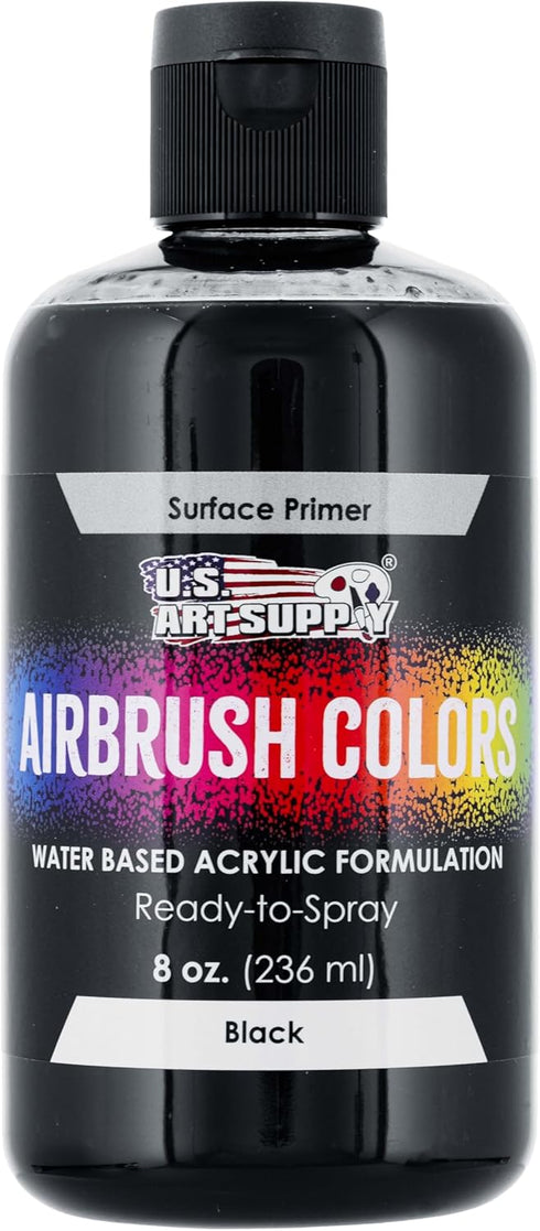 U.S. Art Supply Black Surface Primer Airbrush Paint, 8 oz - Ready-To-Spray, Water-Based Acrylic Polyurethane - Artist Multi-Surface Priming, Plast...