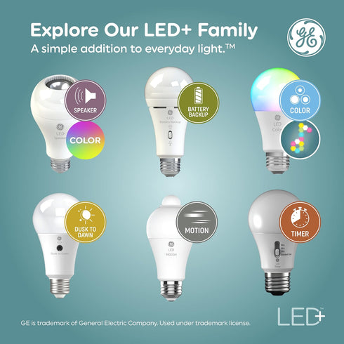 GE LED+ A19 Dusk to Dawn LED Light Bulb, Automatic On/Off Outdoor Security Light, Daylight (2 Pack)...