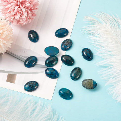 Fashewelry 20Pcs Natural Oval Dragon Veins Agate Flat Back Gemstone Crystal Cabochons 25x18mm Healing Chakra Crystal Stone Bead Cab Covers No Hole...