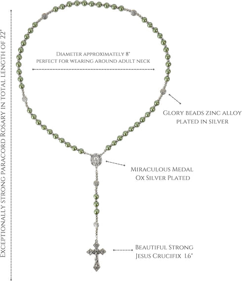 Nazareth Store Pearl Beads Rosary Miraculous Prayer Necklace Strong Metal Mystery Beaded Rosary for Men & Women...