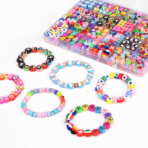 1000PCS Polymer Clay Beads Bracelet Making kit, 24 Style Cute Fun Beads Flower Animal Rainbow Eye Charms for Jewelry Necklace Earring Making DIY A...
