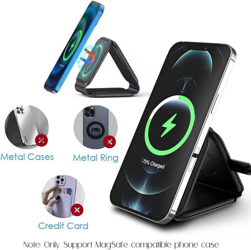 3-in-1 Foldable Magnetic Fast Charging Pad | MagSafe Wireless Travel Charger for Multiple Apple Products | iPhone 15/14/13/12/11 Plus Pro Max | iW...