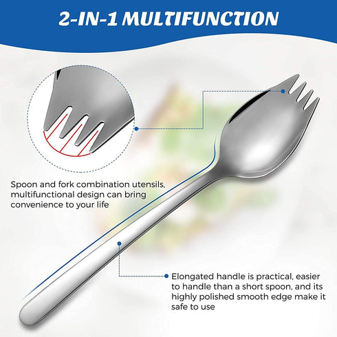 IQCWOOD Sporks, 4-Pack 18/10 Stainless Steel Fork, Metal Spork for Everyday Household Use, 7.4-Inch Long Handle Dessert Ice Cream Salad Forks, Fla...