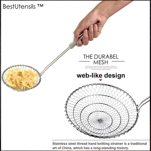 Best Utensils Asian Kitchen Stainless Steel Spider Strainer Professional Wire Skimmer with Spiral Mesh (7-Inch Strainer Basket)...
