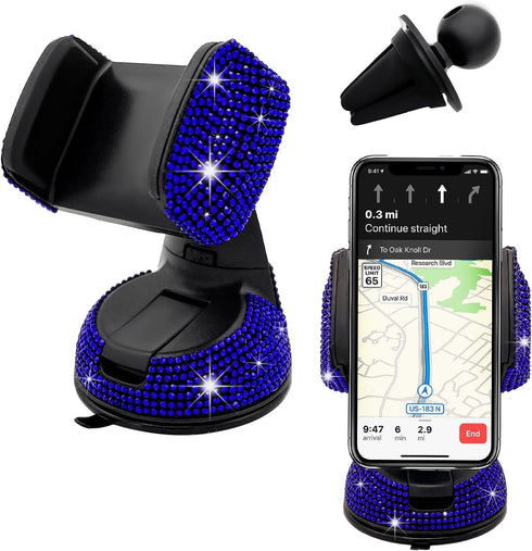 Bling Car Phone Holder, 360 Degree Adjustable Crystal Auto Dashboard Air Vent Cell Phone Mount, Universal Car Phone Holder Mount for Windshield Da...