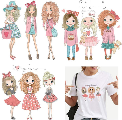 Hot Beautiful Girls Iron on Patches 3Pcs Legt Friends Fashion Girls Heat Transfer Stickers Decals for Girl Women T-Shirt Jeans Backpacks Families ...