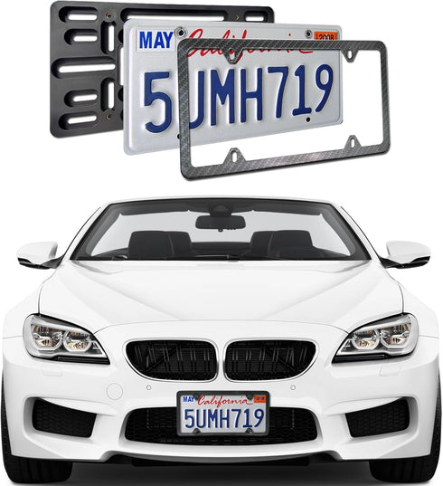 Aootf Front License Plate Mounting Kit-Universal Front Plate Holder Adapter Bumper Bracket & Carbon Fiber Style License Plate Frame, Anti-Theft Sc...