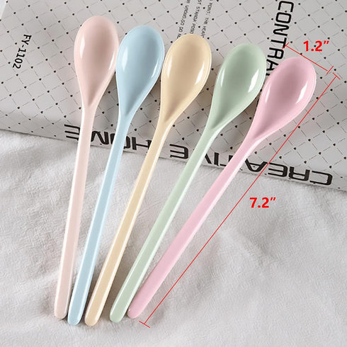 5Pcs Melamine Long Handle Mixing Spoon 7.2 Inch, Coffee Spoons Colorful Plastic Latte Machiatto, Tall Iced Tea, Ice Cream Sundae, Cocktail, Hot Ch...