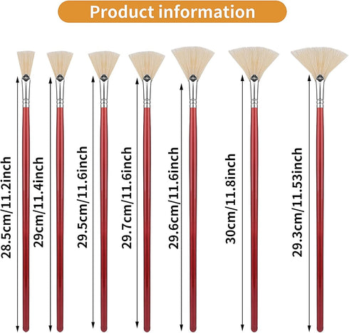 Prasacco 7 Pieces Fan Brush for Painting, Artist Fan Paint Brush Set with Hog Bristle Long Handle Painting Brush Oil Acrylic Paint Brushes Art Pai...