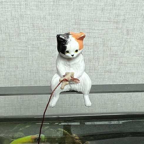 Resin Fish Tank Decorations Landscape Scenes Cute Fishing Cat Statue Figurines Ornament Aquarium Decor Miniature Animal Toys Aquarium Décor Themat...