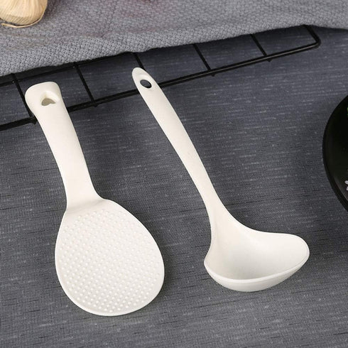 1pcs Standing Rice Paddle and 1pcs Soup Spoons, Non-Stick Rice Spoon, Stand-up Serving Rice Spatula Household Kitchen Tools, White...