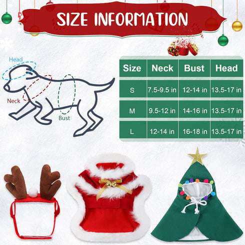 3 Pieces Christmas Pet Costumes Outfit Set Includes Puppy Cat Cloak with Star and Pompoms Kitten Dog Antlers Headband Pet Reindeer Headwear Cat Sa...