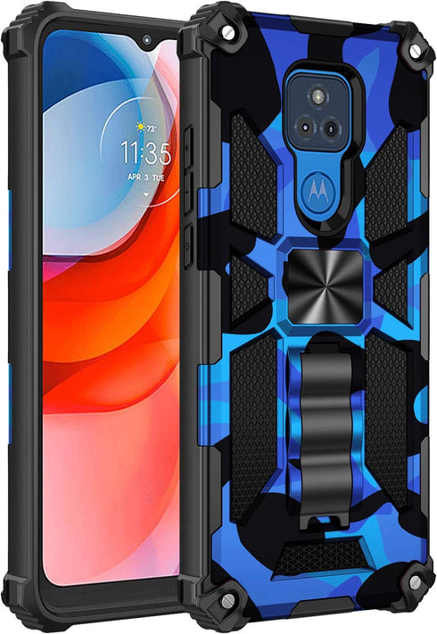 Military Grade Moto G Play Case 2021 - Drop Tested, Built-in Kickstand, Magnetic Car Mount Compatible, Camouflage Deep Blue...