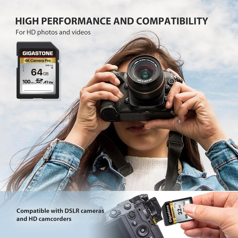 Gigastone 64GB SD Card V30 SDXC Memory Card High Speed 4K Ultra HD UHD Video Compatible with Canon Nikon Sony Pentax Kodak Olympus Panasonic Digit...