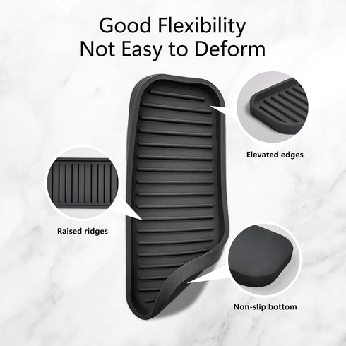 Silicone Sponge Holder Kitchen Sink Organizer Tray Dish Caddy Soap Dispenser, Scrubber Spoon Holder, Dishwashing Accessories (Black, 2 Pack)...