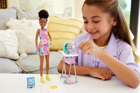 Barbie Skipper Doll & Playset with Accessories, Babysitting Set Themed to Mealtime, Color-Change Toy Play...