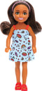 Barbie Chelsea Doll, Small Doll Wearing Removable Blue Dress with Colorful Print & Pink Shoes, Brown Hair & Green Eyes...