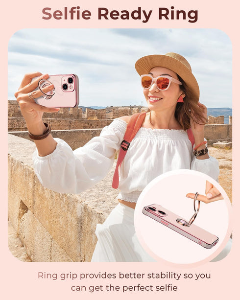 XYZ for iPhone 14 Case with Stand, Phone Case with Double Ring Kickstand, Women Girls Bling Luxury Protective Case Heart for iPhone 14, Pink...