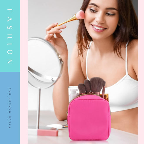 Remerry 6 Pcs Nylon Cosmetic Bag Travel Make up Pouch Toiletry Bag with Zipper Preppy Makeup Bag Waterproof Makeup Organizer Bag Set for Women Gir...