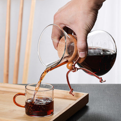 Tissting Wood Neck Pour Over Coffee Maker,400ml Sleeve Coffee Brewer with Permanent Stainless Steel Filter,Glass Coffee Pot for Home Cafe Party...
