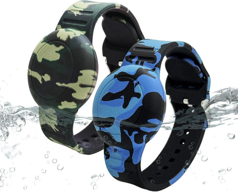 Waterproof AirTag Bracelet for Kids, Soft Silicone Air Tag Hidden Holder Case Compatible with Apple Airtag, Adjustable Anti-Lost Printed Strap Gps...
