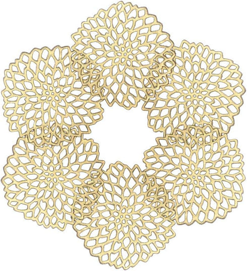 Sweet Elegance® Coasters Set of 6 Hollow PVC Coaster Cup Mats Thanksgiving Table Ornament Decorations for Home Festival (Gold Flowers)...