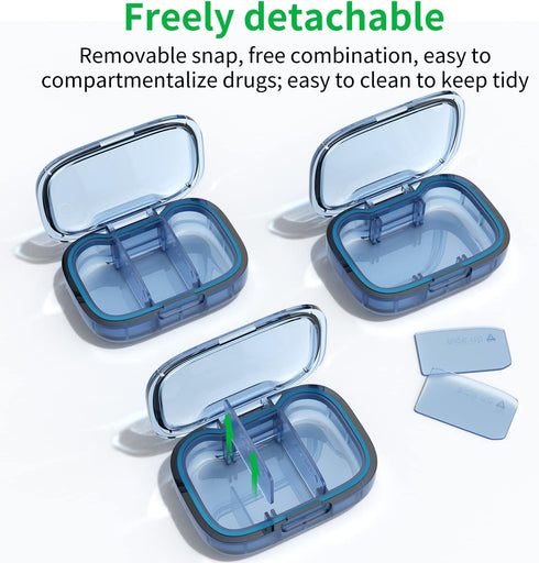 2 Pack 3 Compartment Small Pill Box, Moisture Proof Pill Case, Travel Pill Organizer for Pocket Purse, Daily Portable Medicine Vitamin Box, Fish O...
