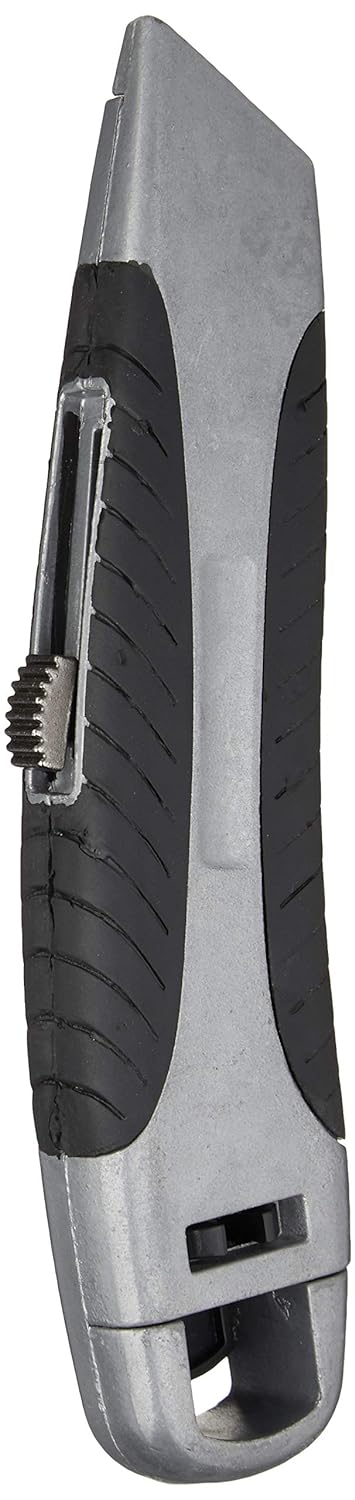 Amazon Basics Soft Grip Retractable Utility Knife with 3 Blades, Black/Silver...