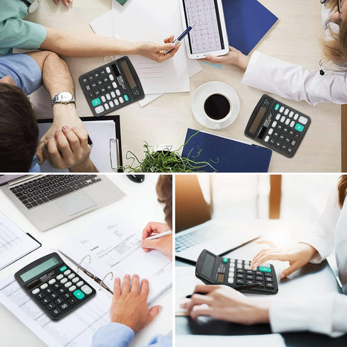 Desk Calculator, Envysun Compact 12-Digit Solar Battery Office Electronic Calculator with LCD Display, Dual Power Desktop Scientific Calculators (...