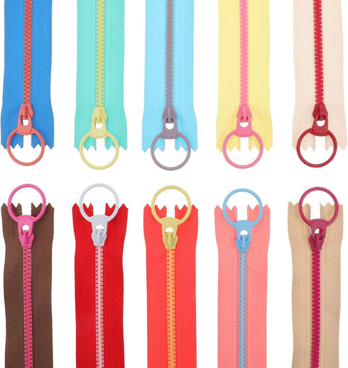 Bewudy 20 Pcs 8inch Zippers for Sewing, Resin Zipper, 10 Color Colourful Zippers with Lifting Ring Quoit, Supplies Zippers for DIY Sewing Craft Ta...