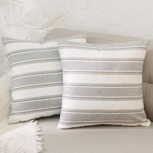 Stripe Pillow Cases Soft Linen Square Decorative Throw Cushion Cover Pillowcase with Hidden Zipper for Sofa - 20" x 20 "...