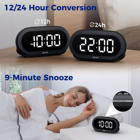 uscce Small Digital Clock for Bedroom: 6 Dimmable Brightness 4 Alarm Volume - Plug in Clock with Easy Operation for Bedside Desk...