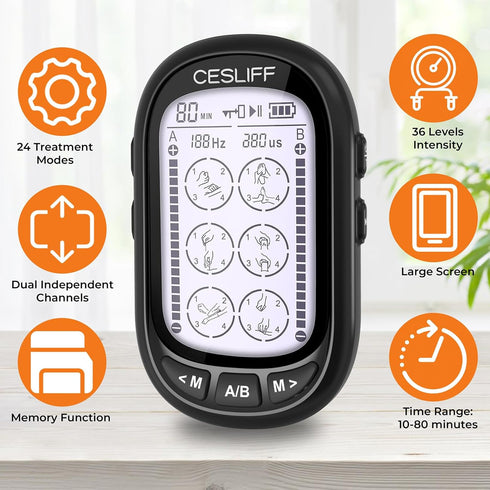 Dual Channel TENS EMS Unit Large Screen 24 Modes 36 Levels Intensity Muscle Stimulator, Rechargeable Electric Pulse Massager TENS Machine for Lowe...