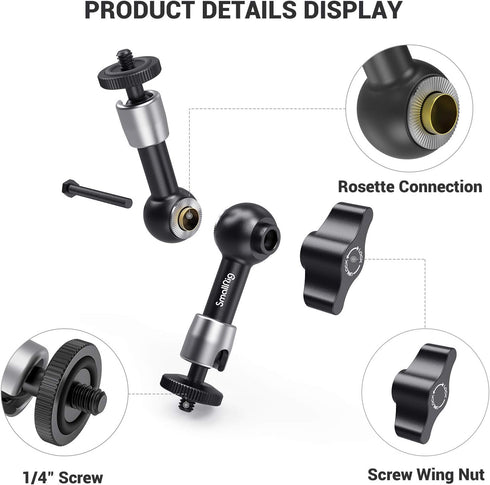 SmallRig 5.5 Inches Adjustable Friction Articulating Magic Arm, with Both 1/4" Screw for LCD Monitor/LED Lights - 2065B...