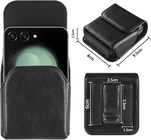 for Samsung Galaxy Z Flip 5/4/3 Phone Pouch Holster Belt Case, Leather Pouch with Belt Clip for Phone Holster Case for Motorola Razr Plus, Moto Ra...