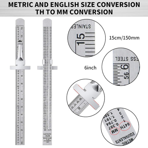 2 Pieces 6 Inch 15 cm Pocket Ruler Flexible Precision Stainless Steel Ruler with Detachable Clips Stainless Steel Pocket Clip Scale Gauge Ruler Me...