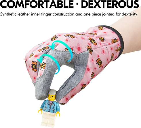 Vgo... 1-Pair Age 4-5 Kids Gardening Gloves,Children Yard Work Gloves,Soft Safety Outdoor Playing Gloves (Size S, Pink Bee, KID-MF7362)...