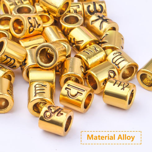 60pcs Antique Zodiac Spacer Beads Alloy 12 Constellations Tube Charm Beads with 4.7 mm Large Hole Horoscope Beads...