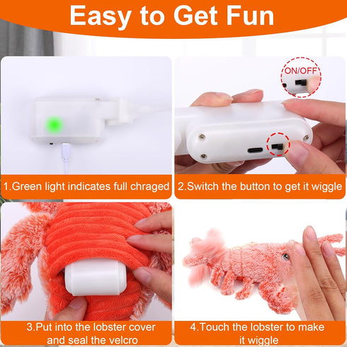 Mity rain Interactive Dog Toys, Wiggly Lobster Dog Toy to Keep Them Busy, Moving Dog Toys for Indoor&Outdoor, Rechargeable Floppy Pet Toys for Sma...