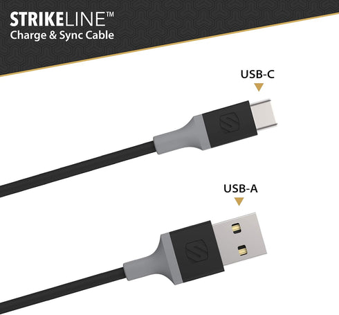 Scosche CA4BY-SP Strikeline USB-A to USB-C Charge & Sync Cable 4-ft. Space Gray/Gray...