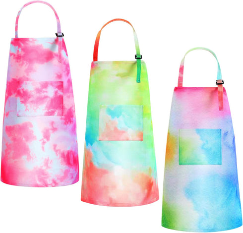 3 Pieces Tie Dye Art Apron For Kids Adjustable Painting Apron Kids Cooking Aprons cute Artist Tie Dye Apron With Pocket For Child Home Kindergarte...