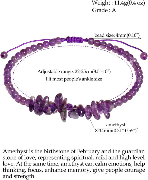 Jewever Natural Amethyst Anklet Bracelets for Women Tumbled Chips Crystals Anklet Adjustable Handmade Reiki Gemstones Beach Foot Jewelry...