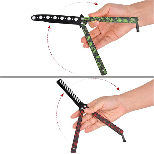 Practice Butterfly Knife Trainer, 2 Pack Steel Folding Comb, Unsharpened Blade, No offensive Bilsong for Beginners Training Outdoor Indoor Camping...