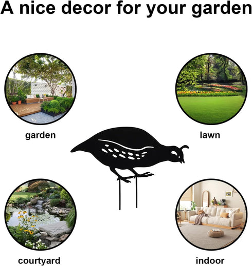 COHEALI 4Pcs Iron Cast Animal Stake Statue Rustic Quail Silhouette Quail Family Yard Black Metal Quail Art Garden Birds Silhouette Statue Lawn Bac...
