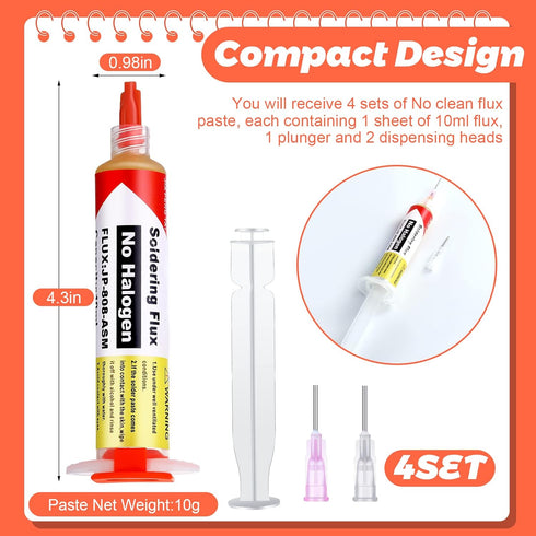 Treela 4 Set 8341 No Clean Solder Flux Paste 10cc Tacky Soldering Flux 40ml Pneumatic Dispenser with Plunger and Dispensing Tip for Electronics So...