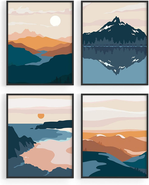 HAUS AND HUES Nature Wall Art Prints - Landscape Mountain Decor, Mid-Century Modern Wall Art...