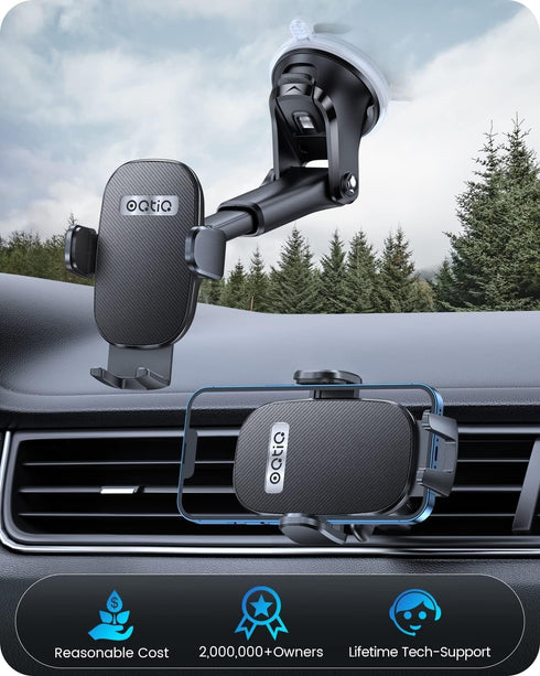 OQTIQ 3-in-1 Car Phone Mount – Dashboard, Windshield & Air Vent Holder with Strong Suction Cup, Adjustable Arm, 360° Rotation – Compatible with iP...