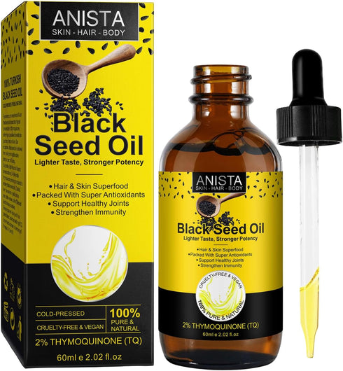 100% Virgin Cold Pressed Black Seed Oil Liquid for Hair Growth, Skin, 3 Times TQ, Omega 3 6 9, Antioxidant Supplement for Joints Digestive & Immun...