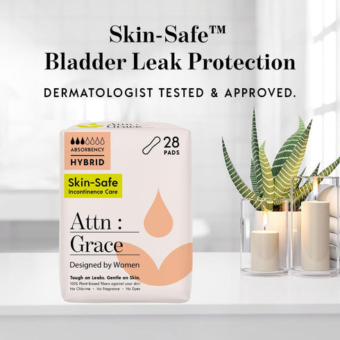Attn: Grace Hybrid Incontinence Pads for Women, 28-Pack - High Absorbency, Breathable, Plant-Based - Incontinence Pads for Light Bladder Leaks & S...
